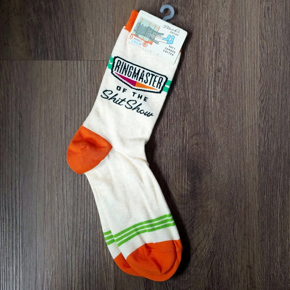 NWT Blue Q  ”Ringmaster of the Shit Show” Women's Crew Socks